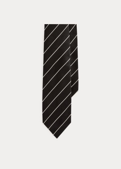 Corbatas Ralph Lauren Hombre Negros - Striped Silk Satin - WUIQD3405